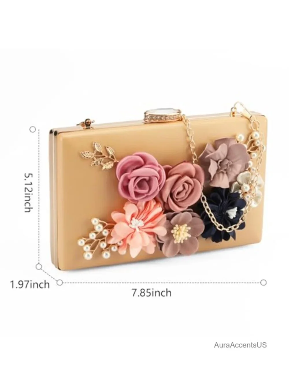 Floral Clutch Purse for Women Evening Bag Beaded Embellished Detachable Chain